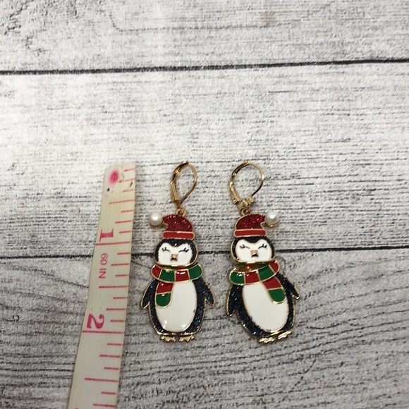Betsey Johnson glittery penguin earrings gold tone statement dangle drop festive - Picture 3 of 4